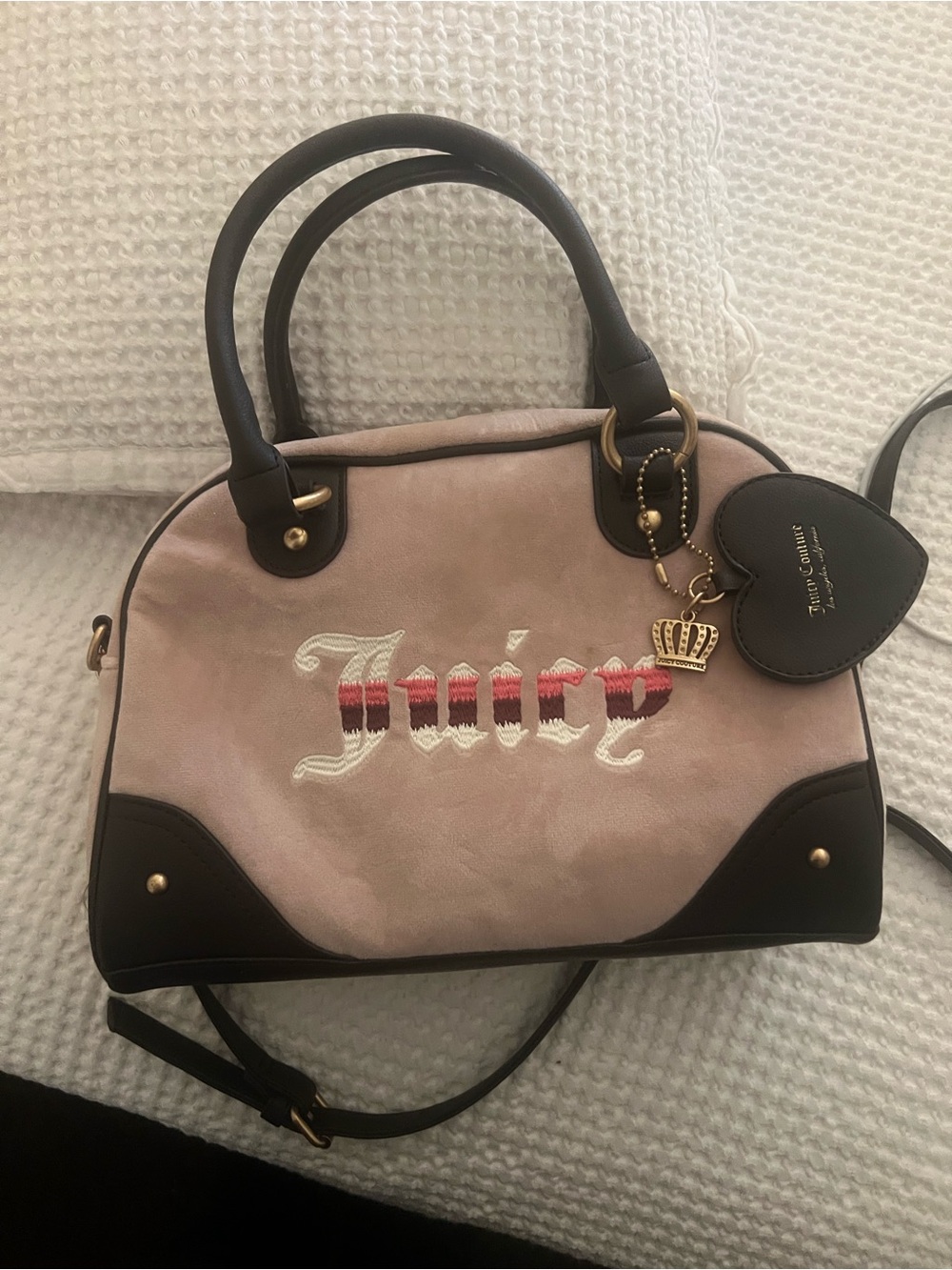 Juicy Couture Pink and Black Dome Satchel with Heart Charm